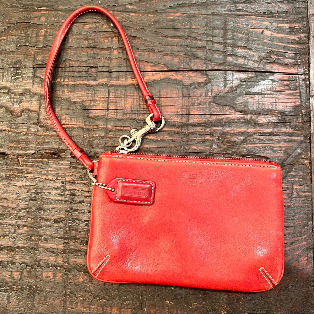 Coach red leather vintage wristlet preloved